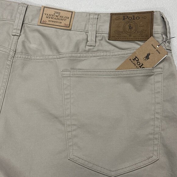 Polo Ralph Lauren Varick Slim Straight Chino Pants 40x32 Stone Khaki Stretch - Picture 7 of 10
